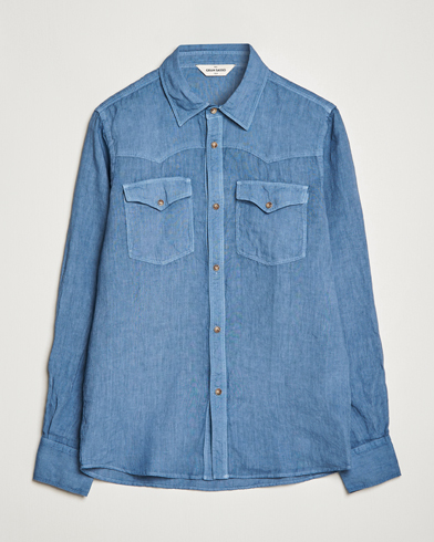Herre |  | Gran Sasso | Casual Pocket Linen Shirt Blue