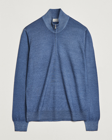Herre | Italian Department | Gran Sasso | Summer Merino Half Zip Sweater Blue Melange