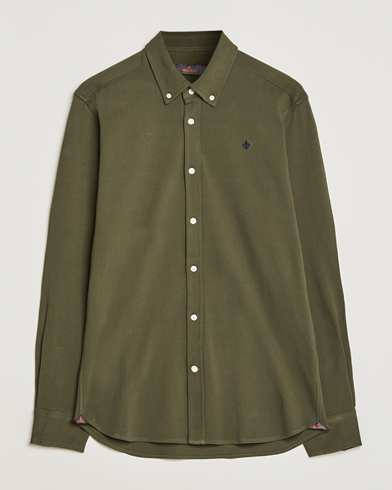 Herre | Pikéskjorter | Morris | Ivory Jersey Button Down Shirt Green
