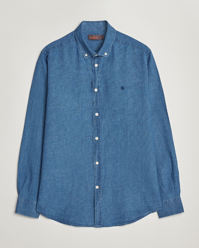 Herre | Casual | Morris | Cotton /Linen Indigo Button Down Shirt Medium Blue