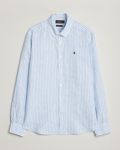 Herre |  | Morris | Douglas Linen Button Down Striped Shirt Blue/White