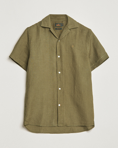 Herre |  | Morris | Douglas Linen Short Sleeve Shirt Dark Green