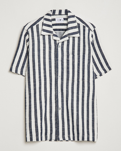 Herre | NN07 | NN07 | Julio Knitted Striped Resort Collar Shirt Navy/Stripe