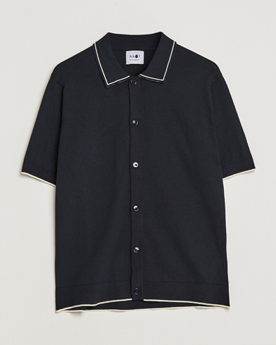 Herre | Kortermede skjorter | NN07 | Nolan Knitted Short Sleeve Shirt Navy Blue