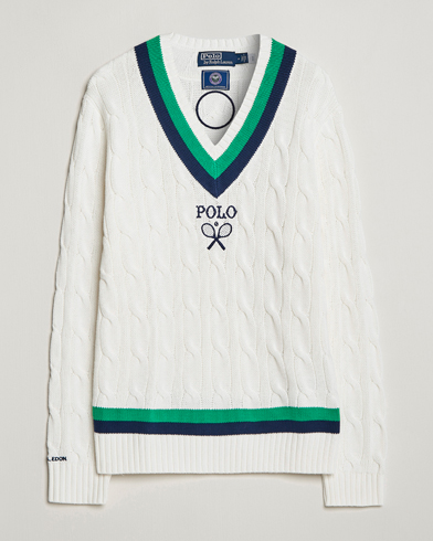 Herre | Gensere | Polo Ralph Lauren | Knitted V-Neck Cricket Sweater Ceramic White