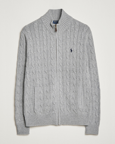 Herre |  | Polo Ralph Lauren | Cable Knitted Full-Zip Fawn Grey Heather