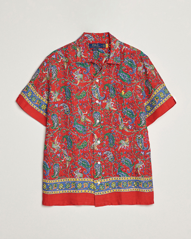 Herre | Preppy Authentic | Polo Ralph Lauren | Linen Printed Camp Collar Shirt Red Multi