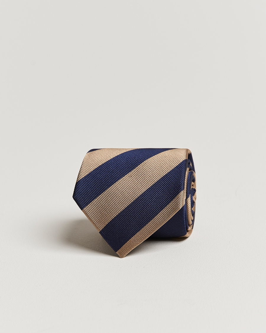 Herre | Amanda Christensen | Amanda Christensen | Regemental Stripe Classic Tie 8 cm Sand/Navy