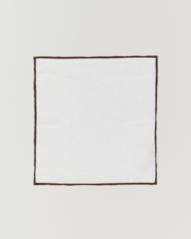 Herre | Lommetørklær | Amanda Christensen | Linen Paspoal Pocket Square White/Brown