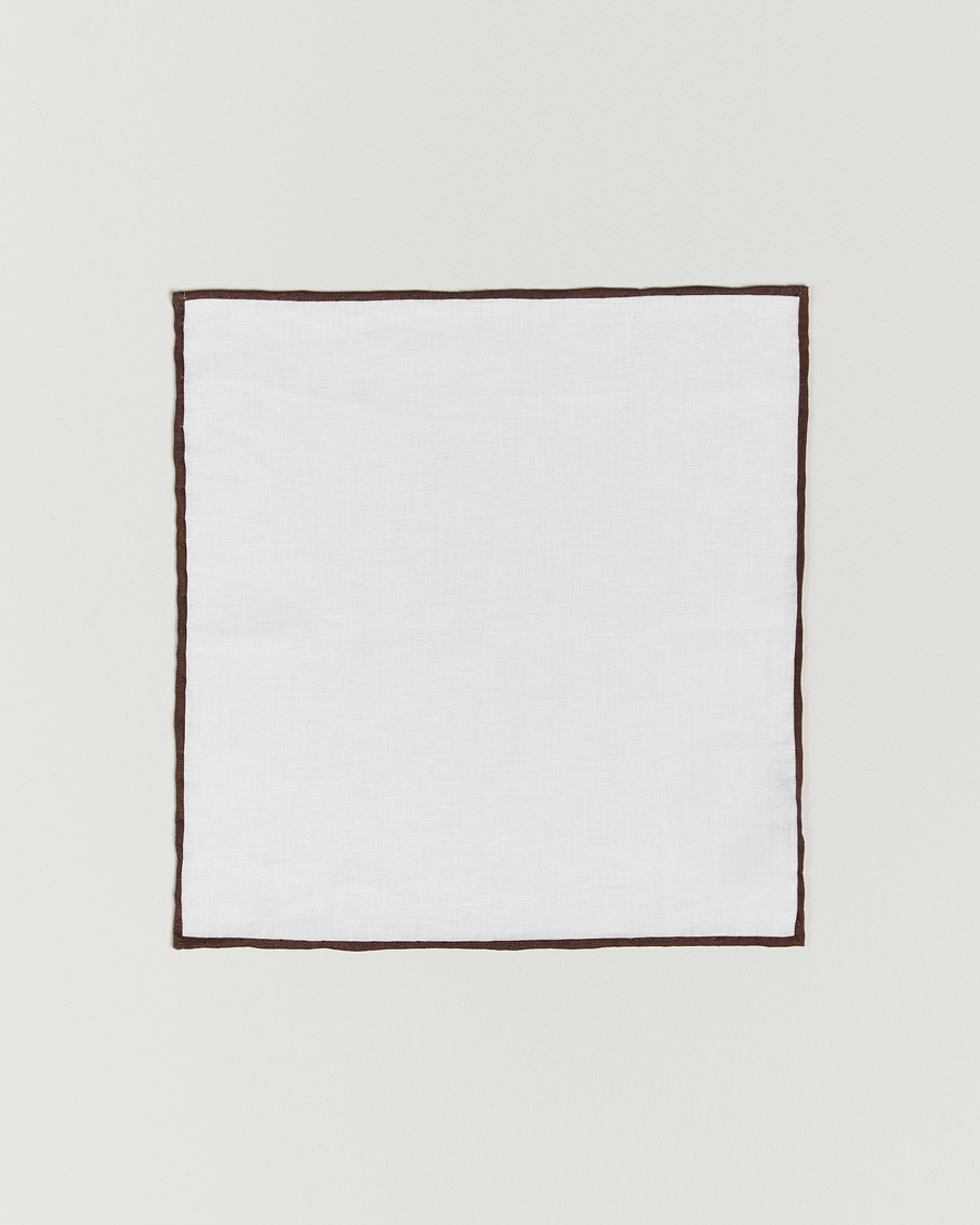 Amanda Christensen Linen Paspoal Pocket Square White/Brown – Hvit