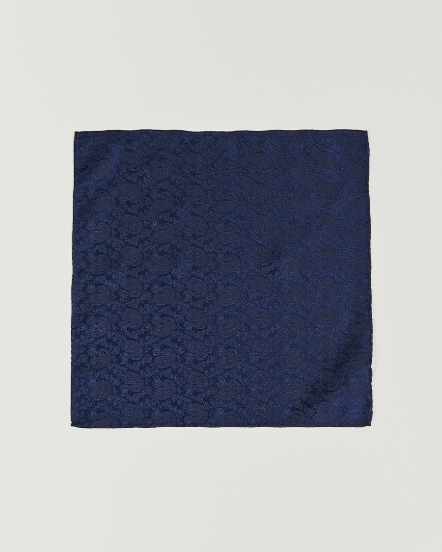 Amanda Christensen Tonal Paisley Silk Pocket Square Navy – Blå