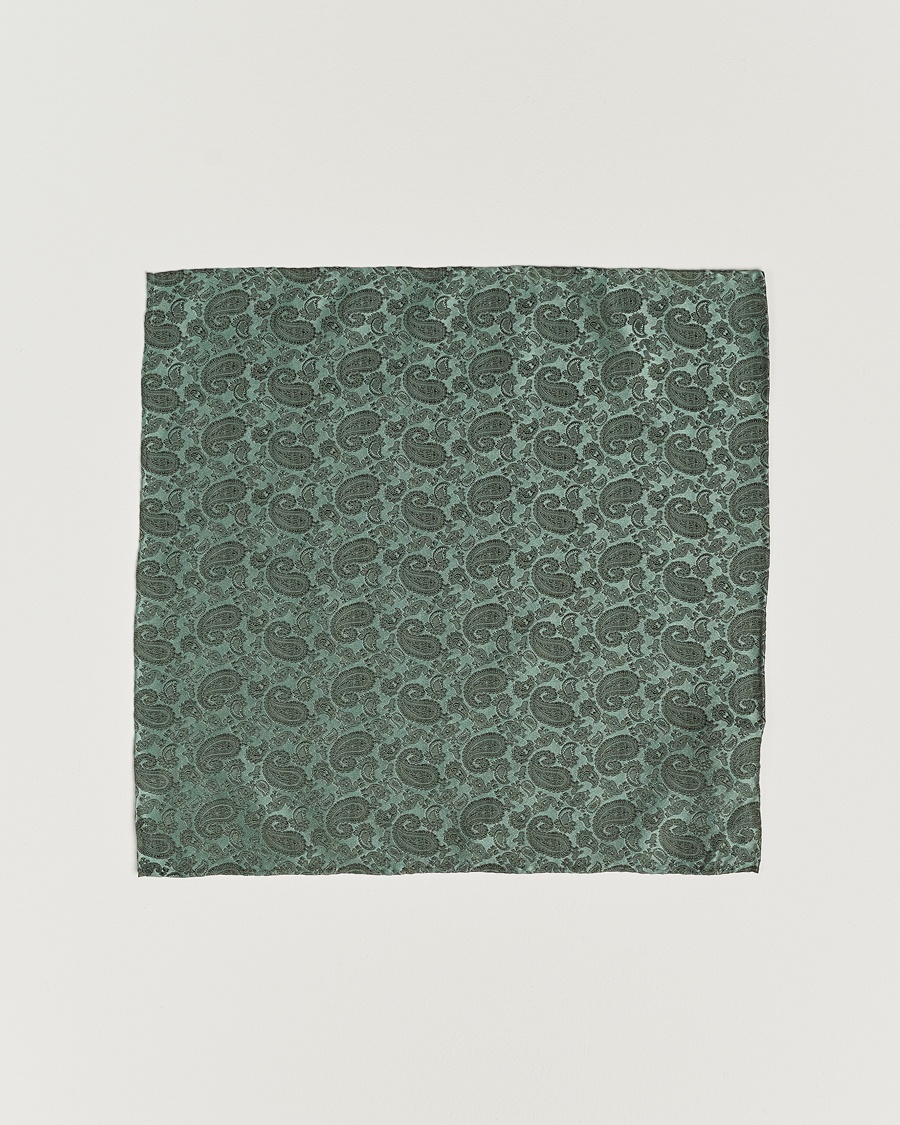 Amanda Christensen Tonal Paisley Silk Pocket Square Olive – Grønn