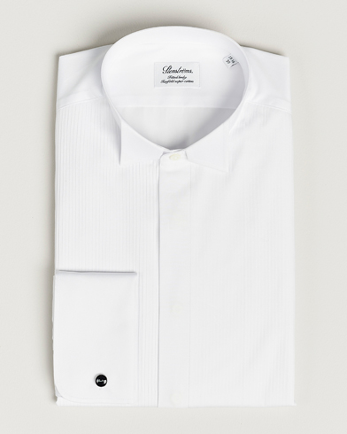 Herre | Smokingskjorter | Stenströms | Fitted Body Stand Up Collar Plissè Shirt White