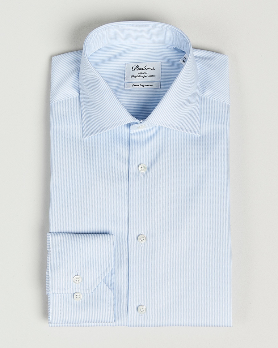 Herre | | Stenströms | Slimline X-Long Sleeve Shirt White/Blue