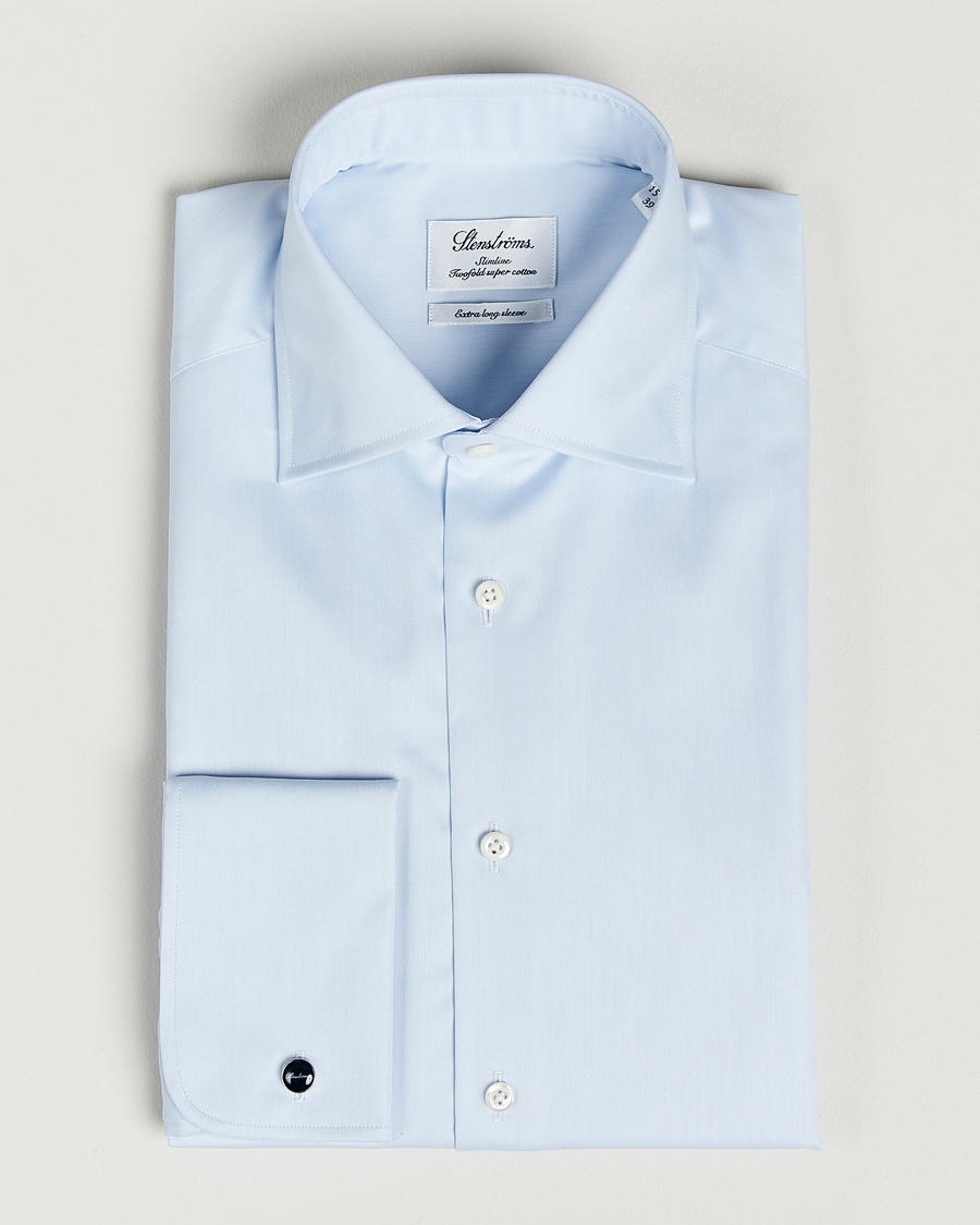 Herre | | Stenströms | Slimline X-Long Sleeve Double Cuff Shirt Light Blue