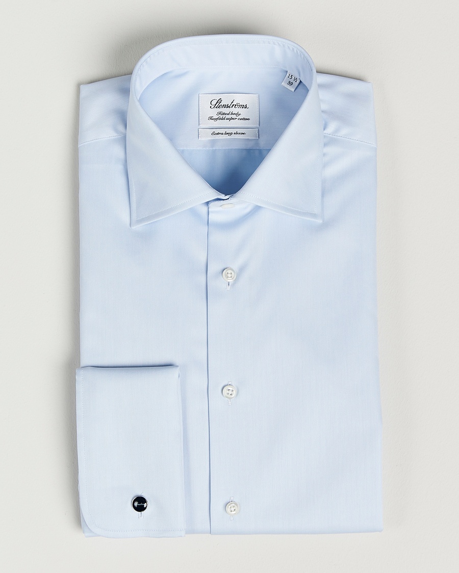 Herre | | Stenströms | Fitted Body X-Long Sleeve Double Cuff Shirt Light Blue