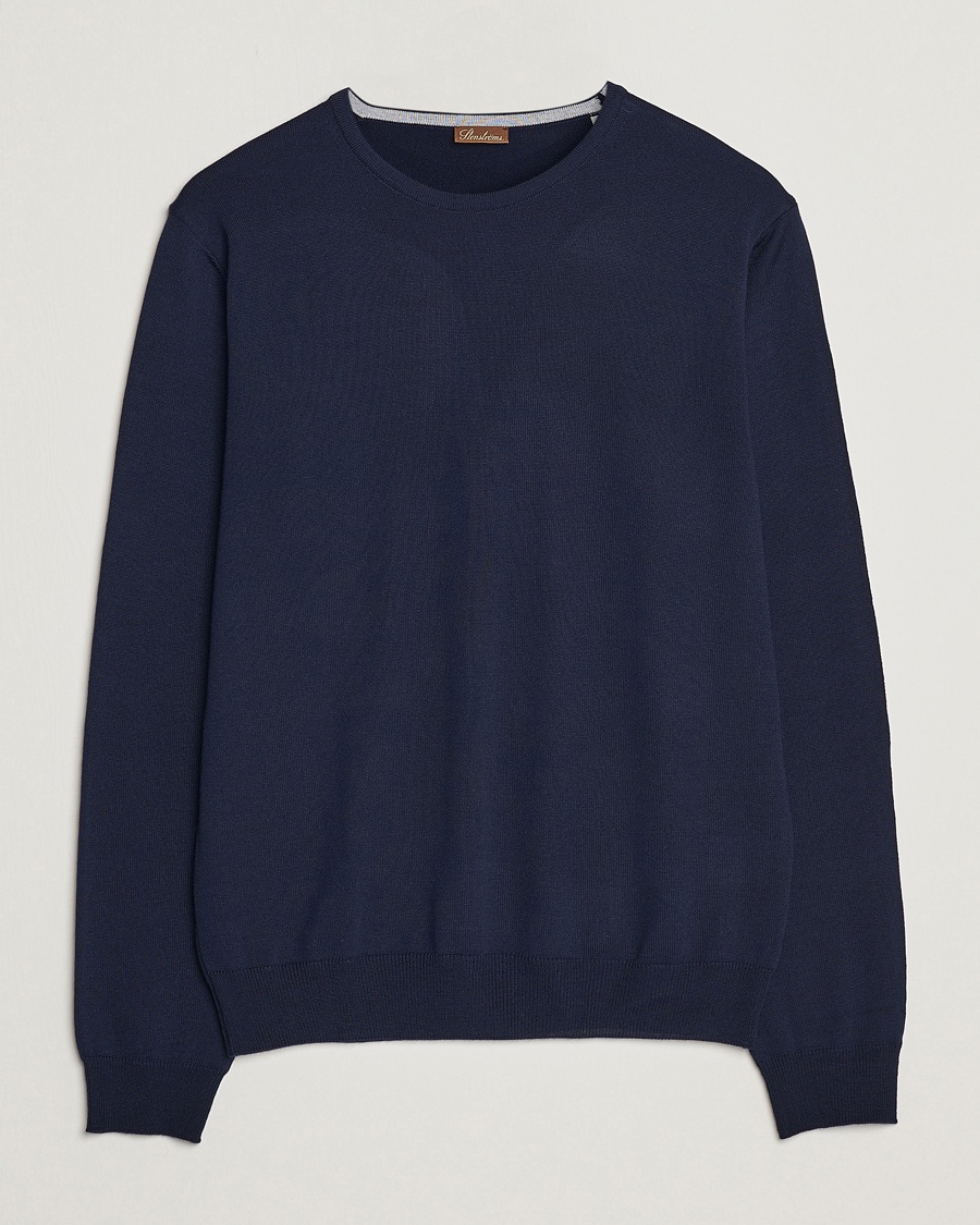 Herre | Personal Classics | Stenströms | Merino Patch Crew Neck Navy/Light Grey