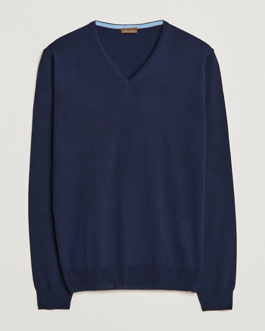 Herre | Pullovers v-hals | Stenströms | Merino Patch V-Neck Navy/Light Blue