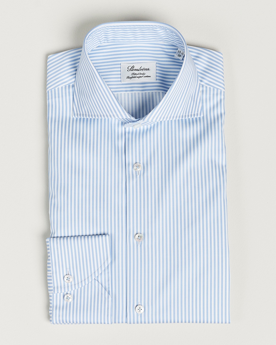 Herre | | Stenströms | Fitted Body Striped Cut Away Shirt Blue/White