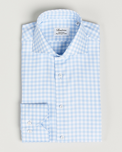 Herre | Businesskjorter | Stenströms | Fitted Body Checked Cut Away Shirt Light Blue