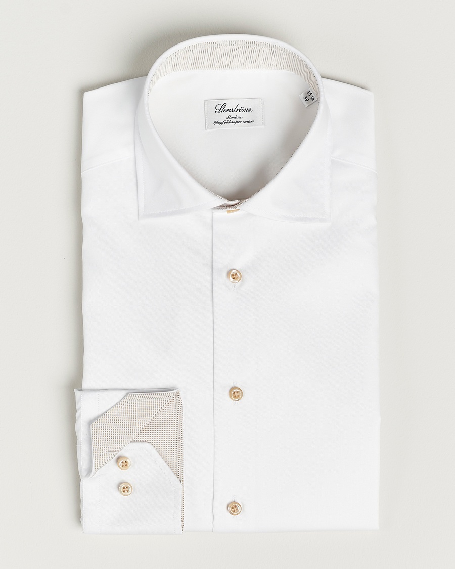 Herre | | Stenströms | Fitted Body Contrast Cotton Shirt White