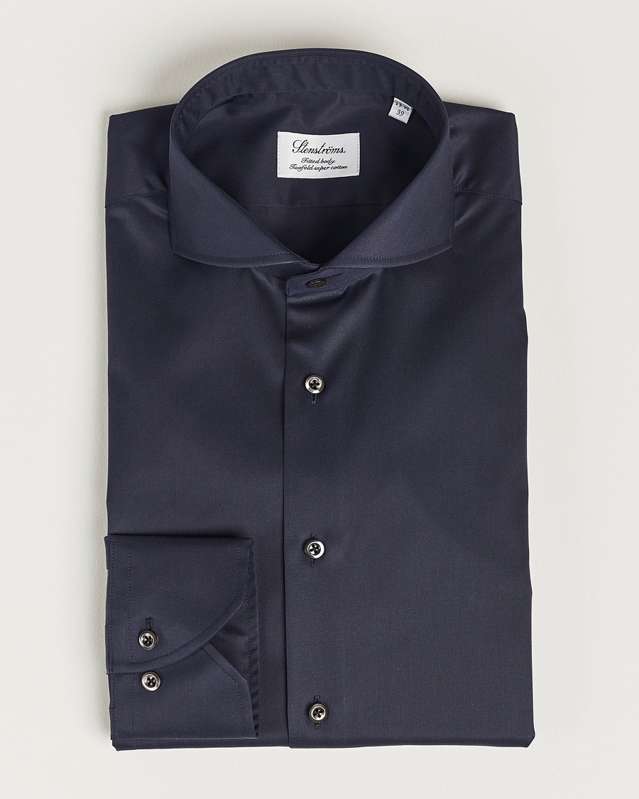 Herre | | Stenströms | Fitted Body Extreme Cut Away Shirt Navy