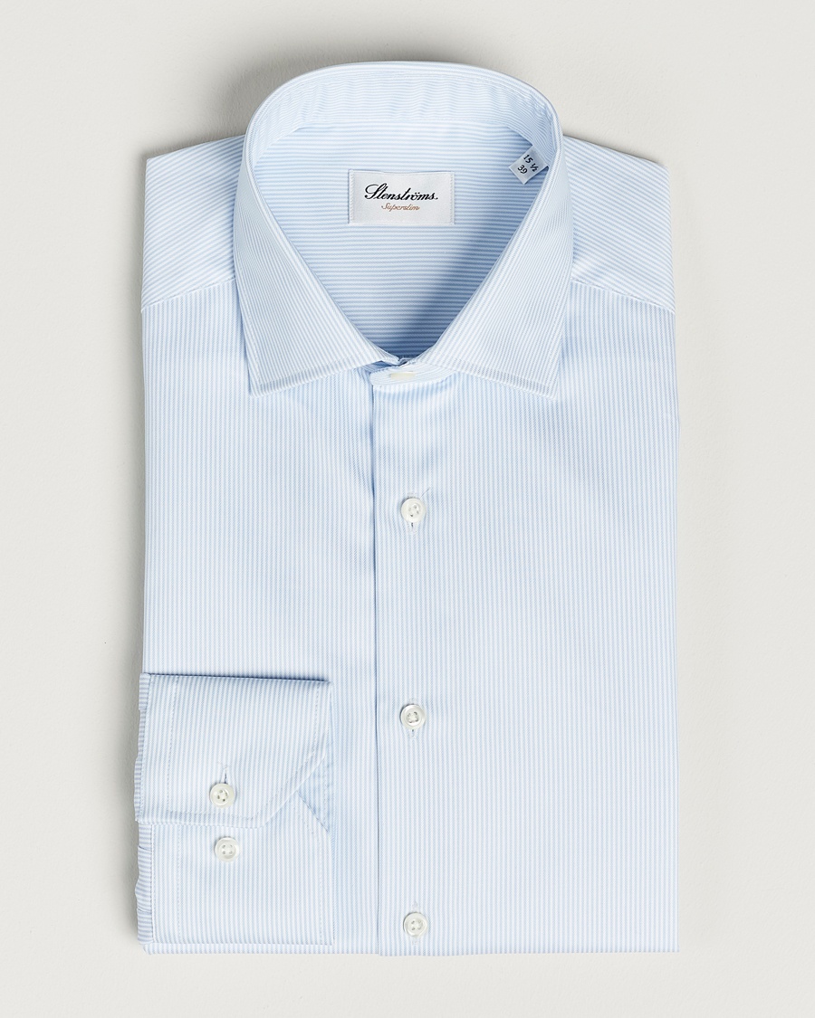 Herre | | Stenströms | Superslim Cotton Twill Striped Shirt Blue/White