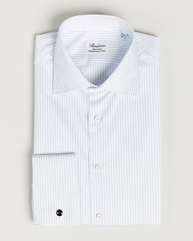 Herre | Stenströms | Stenströms | Fitted Body Cotton Double Cuff Shirt White/Blue