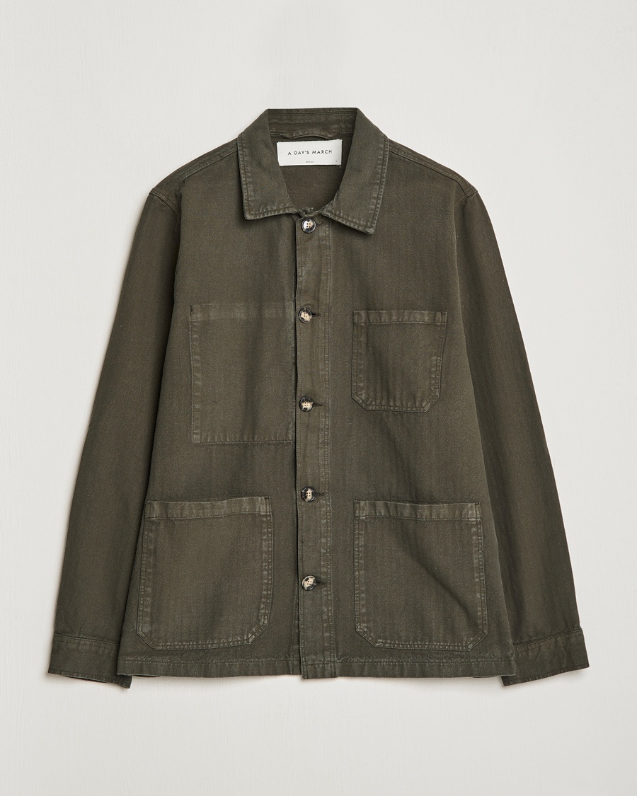 Herre | | A Day's March | Original Herringbone Overshirt Regular Fit Olive
