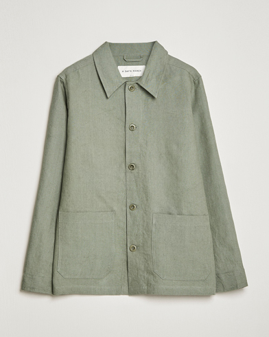 Herre | Skjortejakke | A Day's March | Original Linen Overshirt Dusty Green