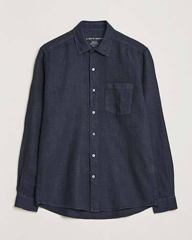 Herre | A Day's March | A Day's March | Abu Linen Shirt Dark Navy