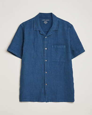 Herre |  | A Day's March | Yamu Short Sleeve Linen Shirt Indigo Blue