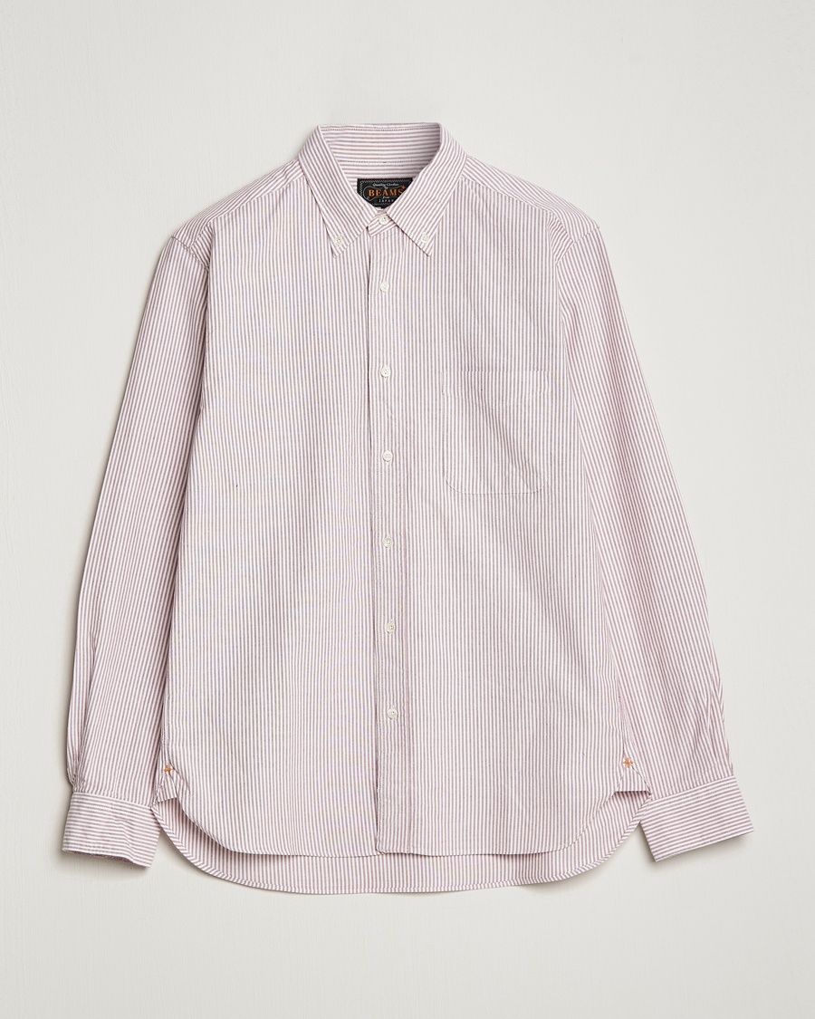 BEAMS PLUS Oxford Button Down Shirt Wine Stripe – Rød