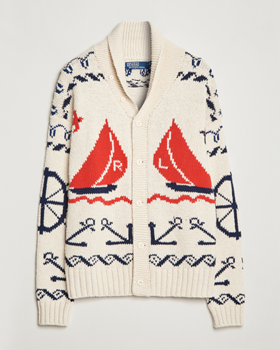 Herre | 60% salg | Polo Ralph Lauren | Knitted Fishermen Shawl Collar Cardigan Cream