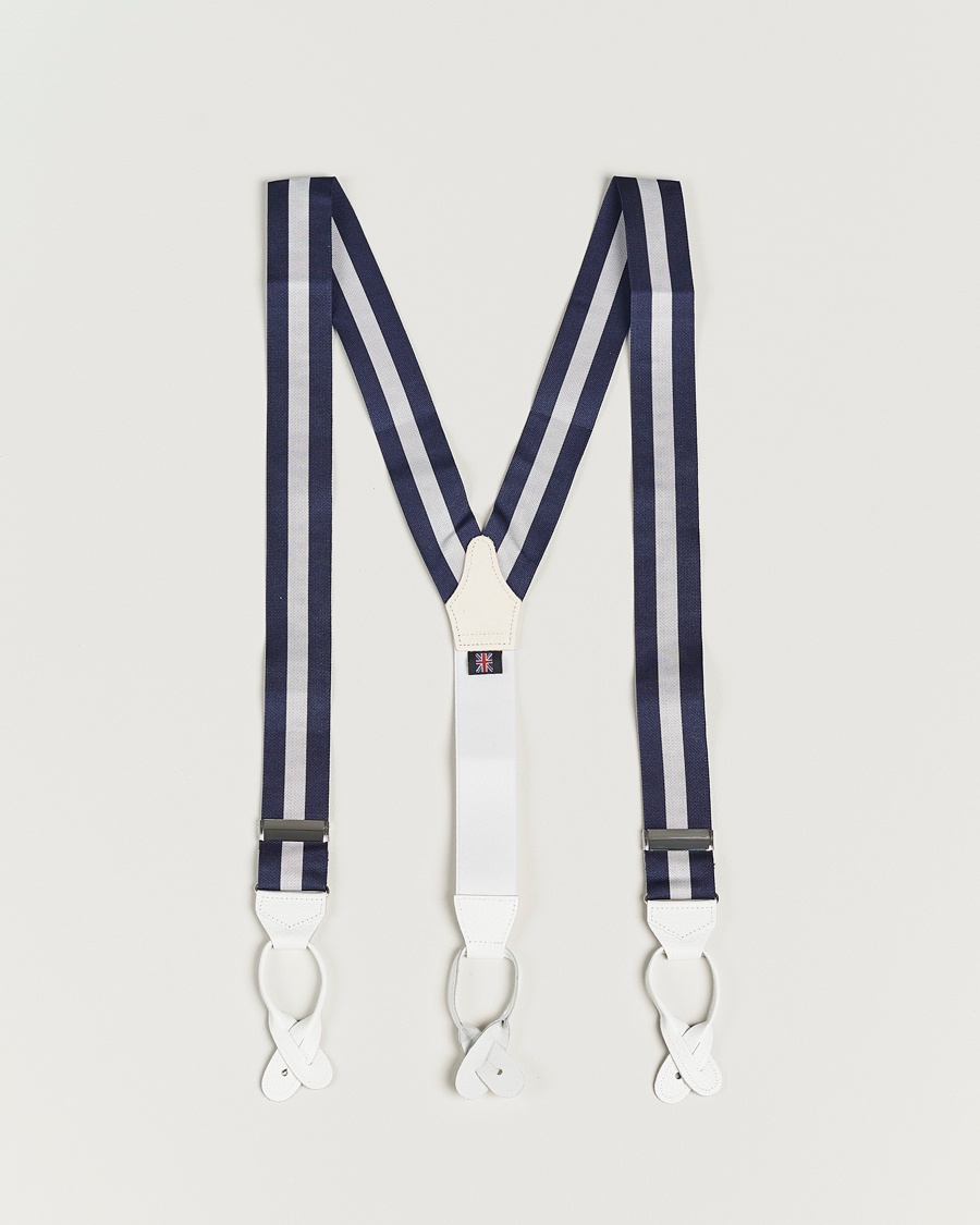 Herre | | Albert Thurston | Elastic Wide Stripe Braces 40mm Navy/White