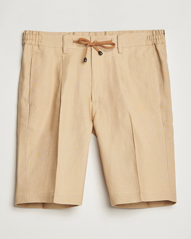 Herre | Linshorts | Beams F | Pleated Linen Shorts Khaki