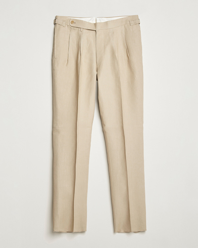 Herre |  | Beams F | Pleated Linen Trousers Beige