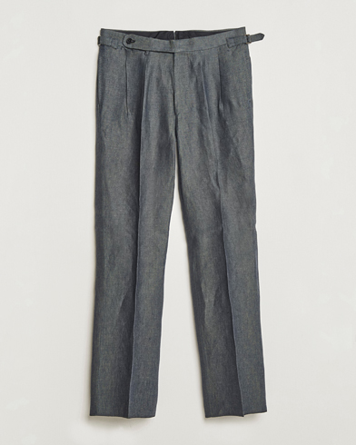 Herre | Japanese Department | Beams F | Pleated Linen Trousers Petroleum Blue