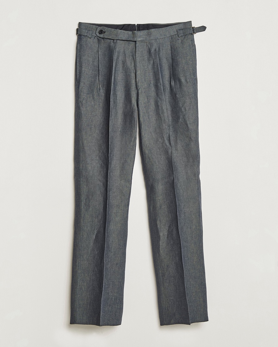Herre | Beams F | Beams F | Pleated Linen Trousers Petroleum Blue