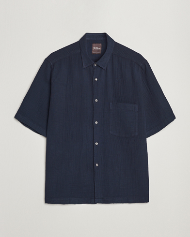 Herre | Kortermede skjorter | Oscar Jacobson | Regular Fit City Crepe Cotton Shirt Navy