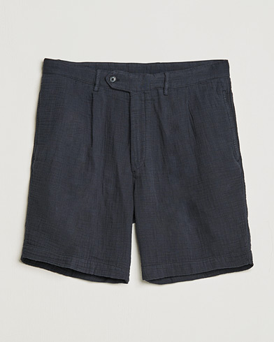 Herre |  | Oscar Jacobson | Tanker Pleated Crepe Cotton Shorts Navy