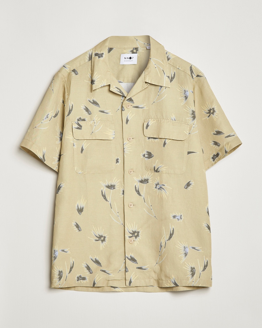 Herre | | NN07 | Daniel Short Sleeve Tencel/Linen Printed Shirt Pale Olive