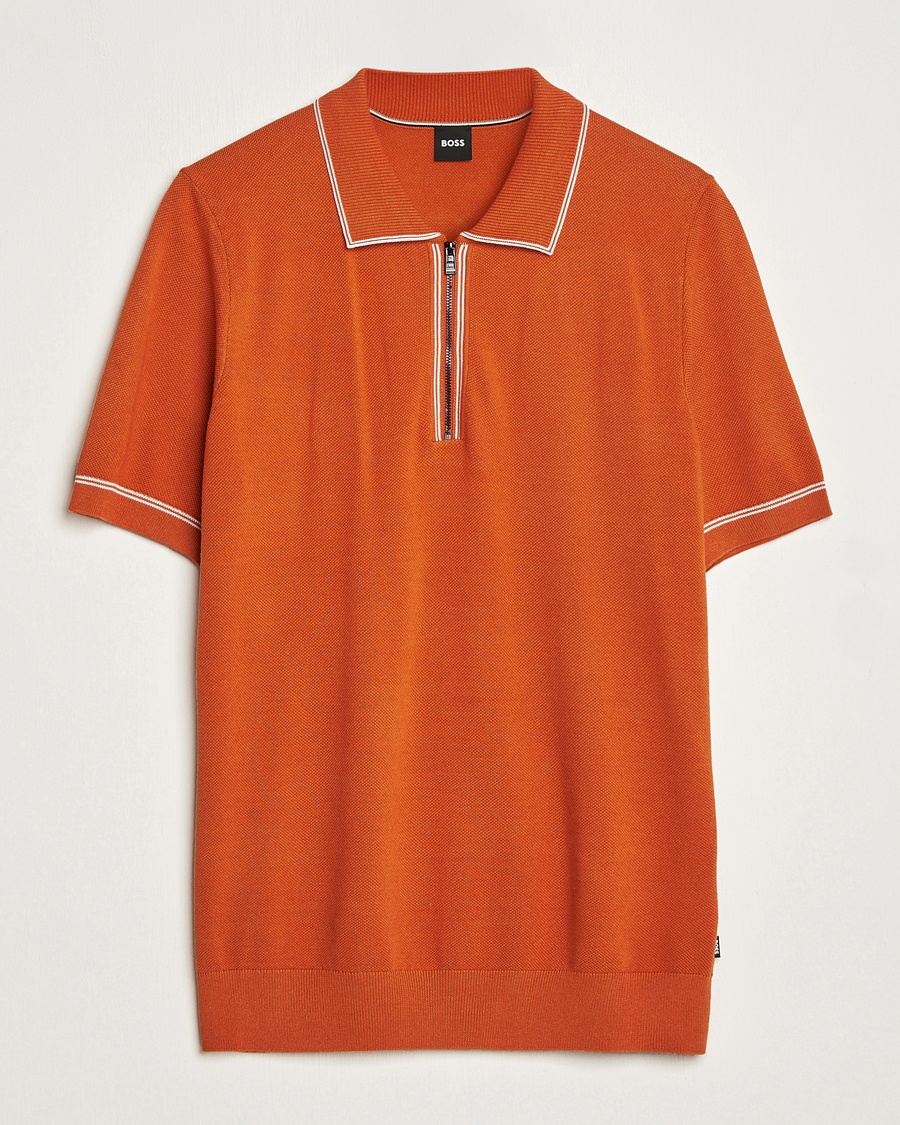 Herre | | BOSS BLACK | Oleonardo Knitted Half Zip Polo Dark Orange