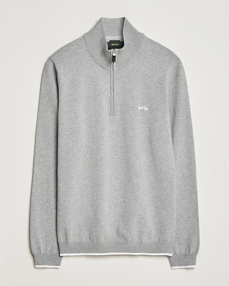 Herre | | BOSS GREEN | Zallo Knitted Half Zip Sweater Light Grey