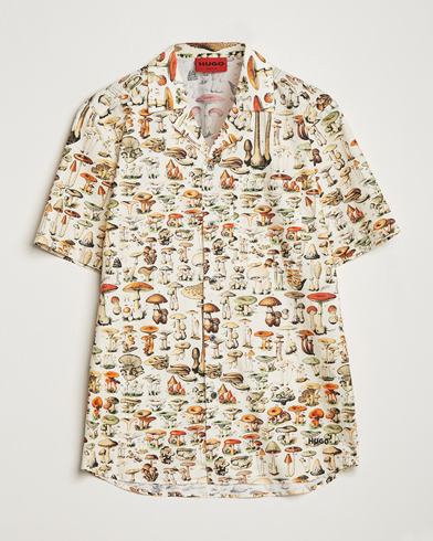 Herre | Kortermede skjorter | HUGO | Ellino Mushroom Short Sleeve Shirt Beige Overflow