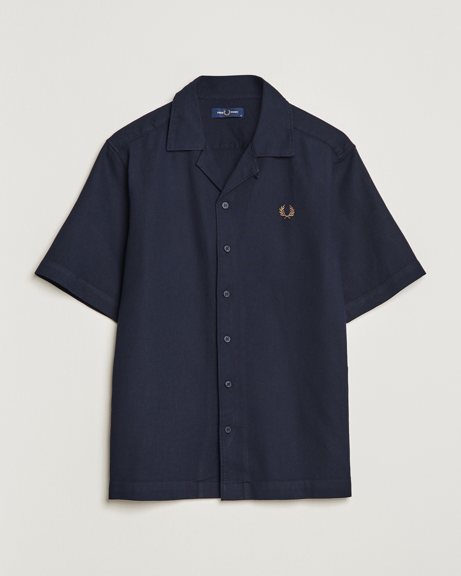 Herre | | Fred Perry | Woven Pique Short Sleeve Linen Shirt Navy