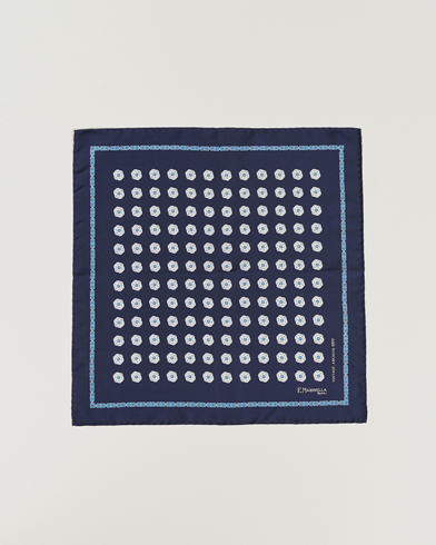 Herre |  | E. Marinella | Printed Silk Pocket Square Navy