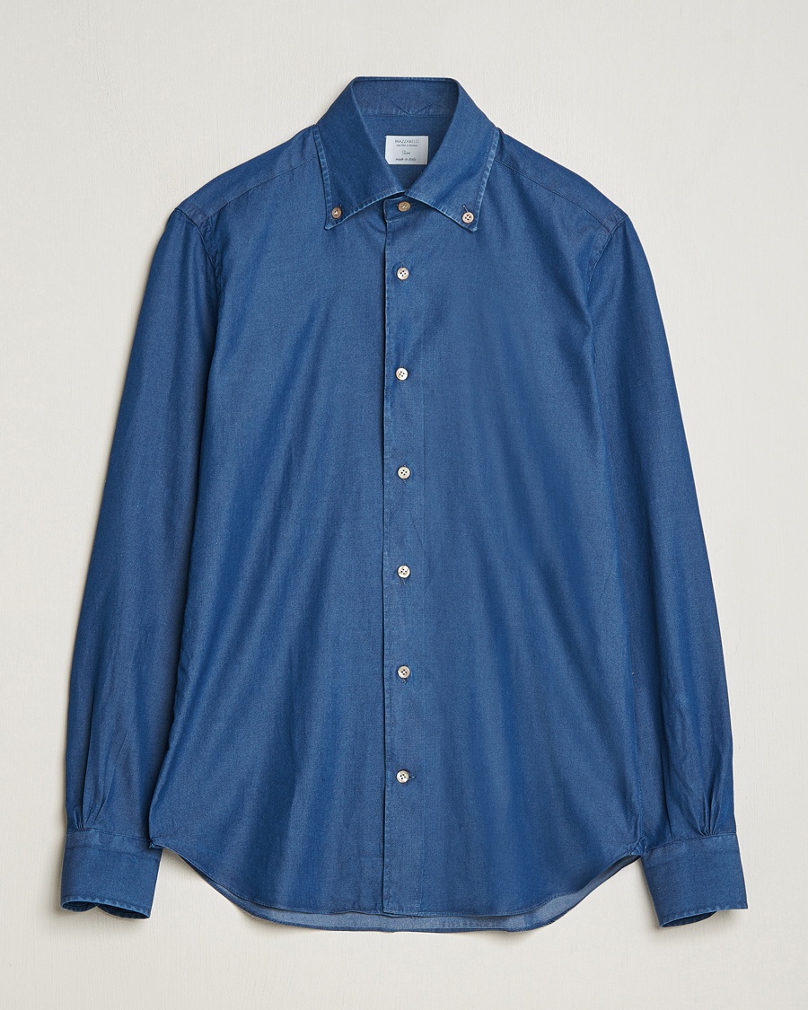 Mazzarelli Soft Button Down Denim Shirt Blue Wash