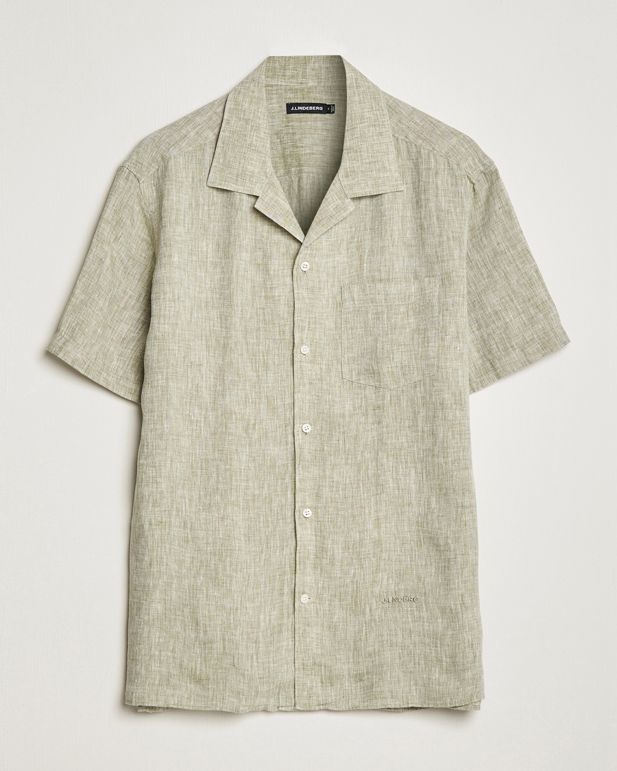 Herre | | J.Lindeberg | Reg Fit Linen Melange Short Sleeve Shirt Aloe