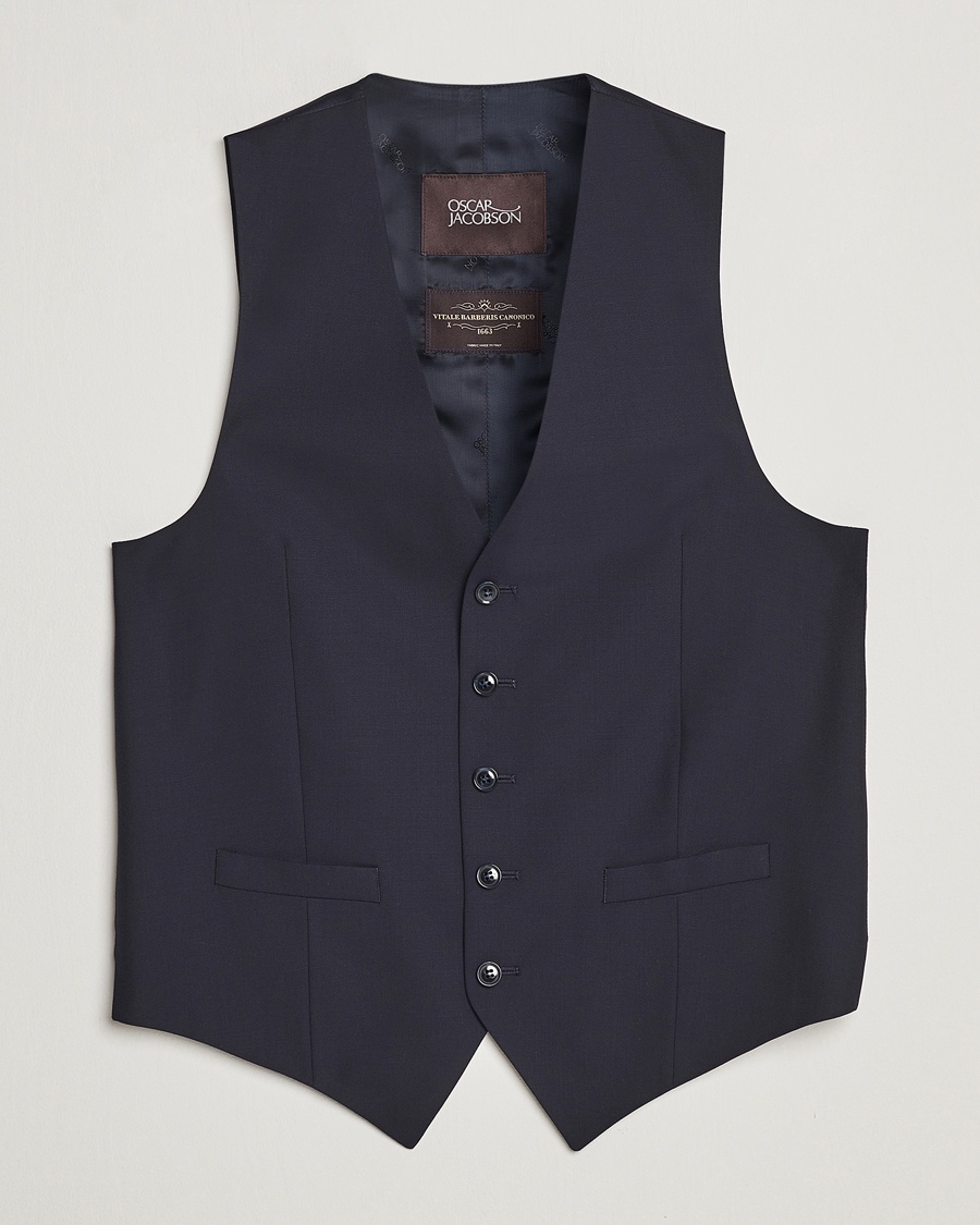 Herre | Klær | Oscar Jacobson | Carlo Wool Waistcoat Navy